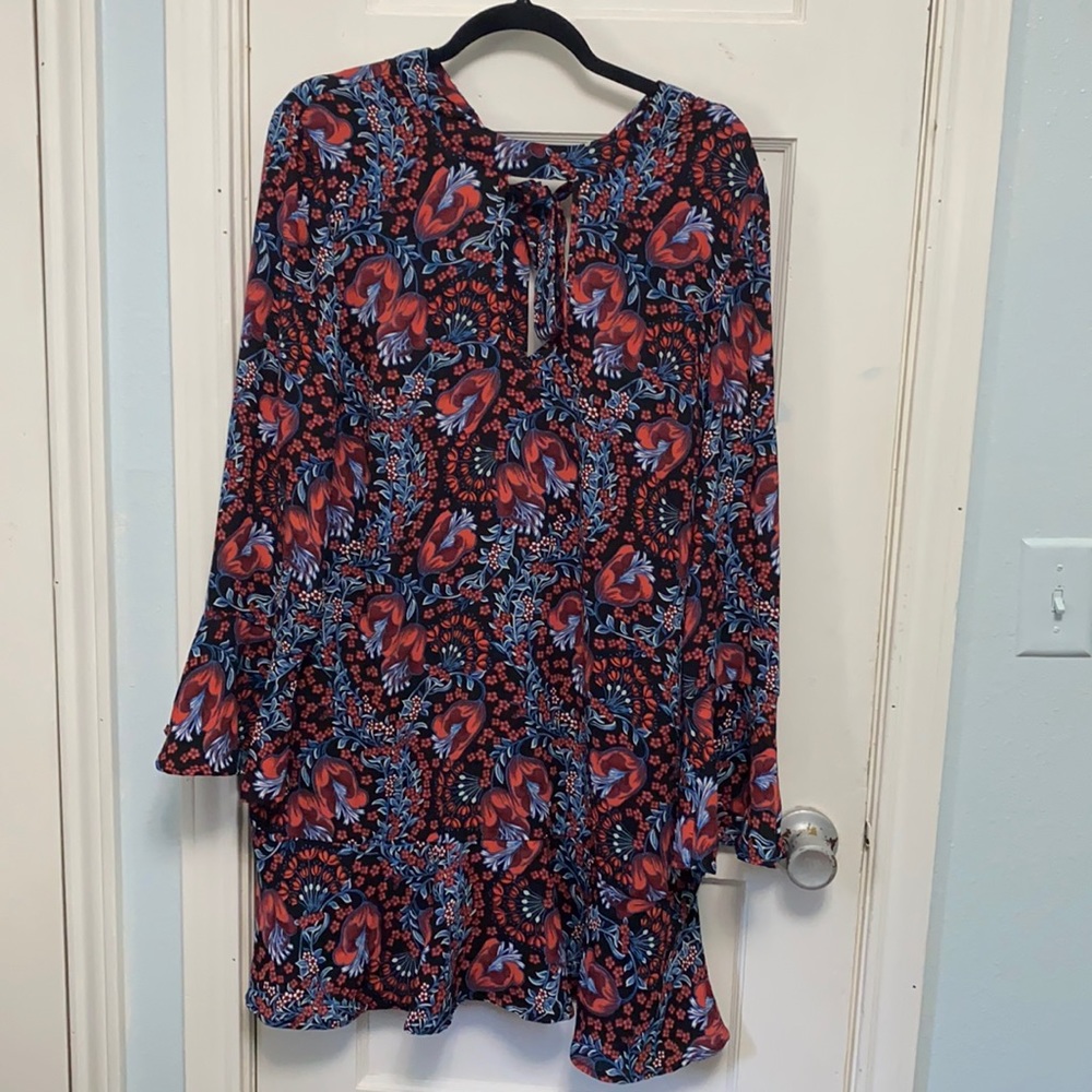 Trumpet Sleeve Floral Dress